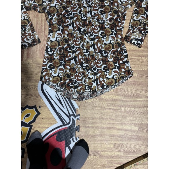 Vtg Contour Knit National Shirt Shops Brown and Black Paisley Shirt Women's L - Picture 2 of 16
